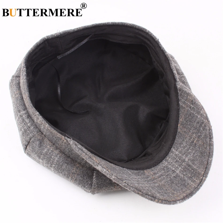 BUTTERMERE Women Wool Tweed Caps Newsboy Female Male Vintage Army Green Plaid Flat Caps Spring Painters Cabbie Duckbill Hat 2024