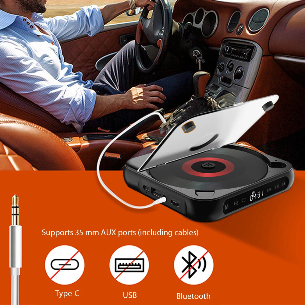 Portable CD Player With 5 Playback Modes Touchscreen Headphone Anti-Skip Shockproof Mini Music CD Walkman For Student Friend