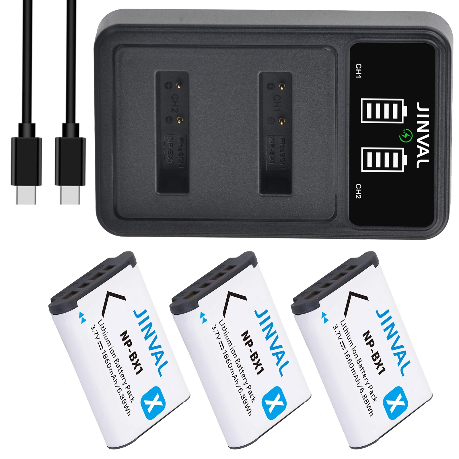 PD USB‑C Dual Charger for NP-BX1, Replacement Li‑ion Battery Pack for Sony DSC-HX95,HX99,HX350,HX400V,RX1,RX1R II,RX100 II/III