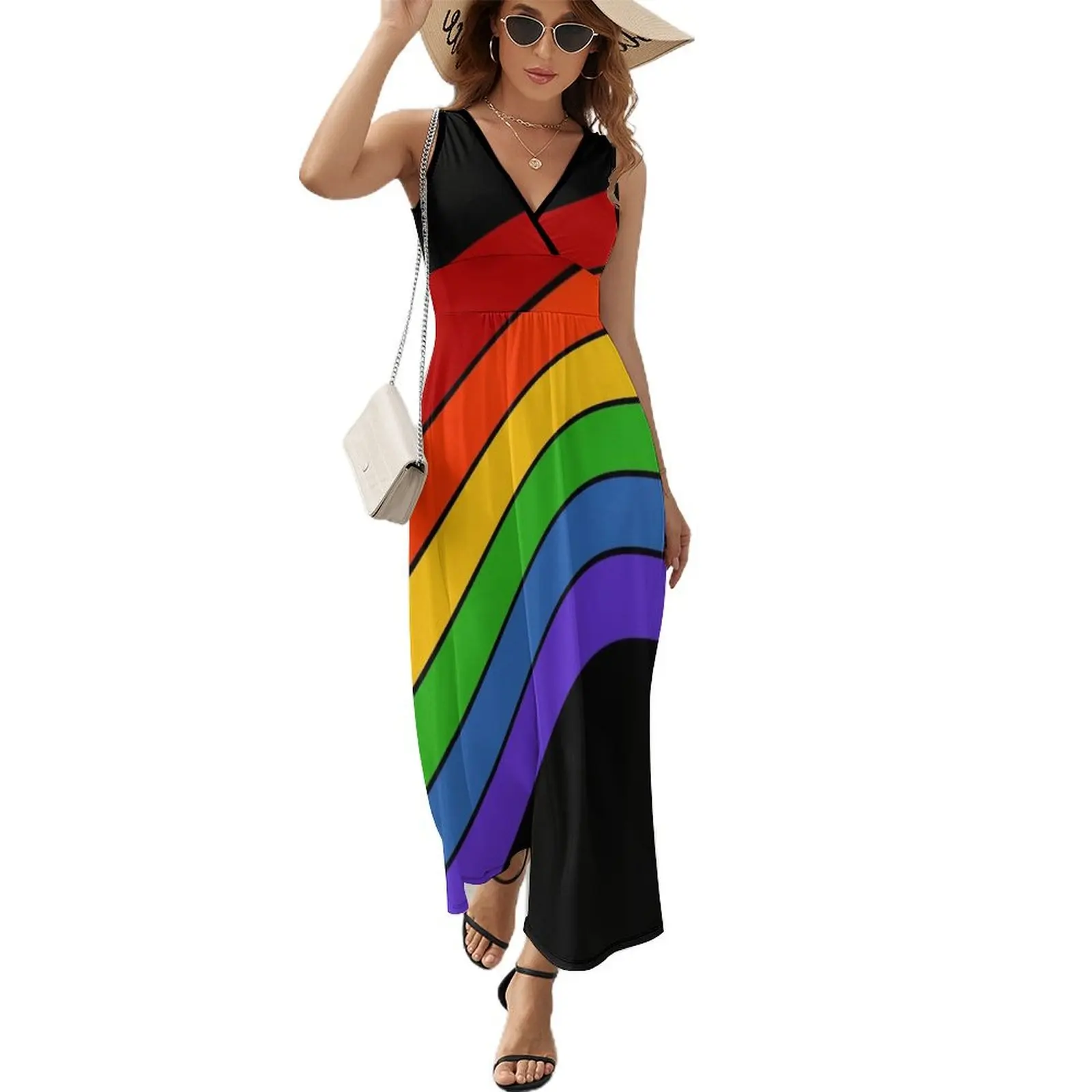 Robe en fibre à rayures arc-en-ciel alertes onales pour femmes, robe chic et élégante, vêtements validés