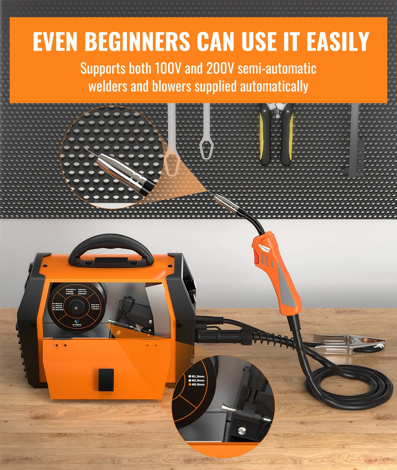 HITBOX HBM1200 220V 200A +1KG Welding Wire 3 in 1 No Gas MIG Welder MMA/MIG/Lift TIG Semi-automatic Welding Machine With Flux Cored Wire Gasless view 4