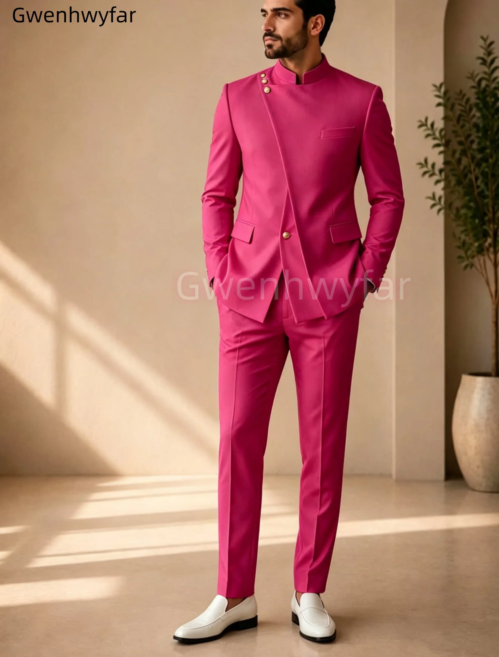 Gwenhwyar Neuankömmling Hellgraue Freizeitjacke mit Hose, formeller Business-Büroanzug für Herren, Bräutigam, Hochzeit, Party, Blazer, Hose – Detail 21