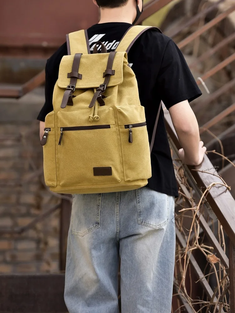 

New canvas men's backpack trendy large-capacity student schoolbagUnisex daily casual travel Commuting backpack for computer
