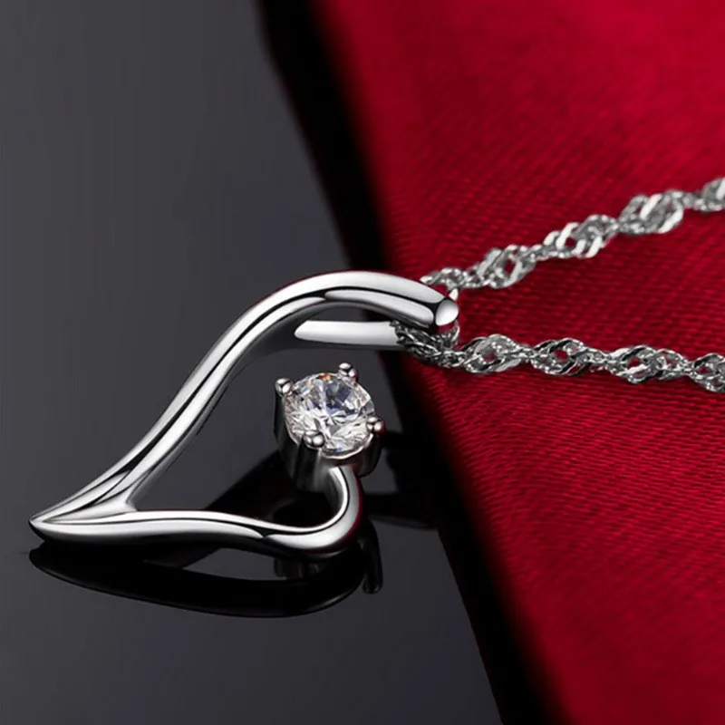 925 فضة مجوهرات بسيطة الحب القلب قلادة قلادة للنساء حفل زفاف مجوهرات للفتيات صديق هدية #3