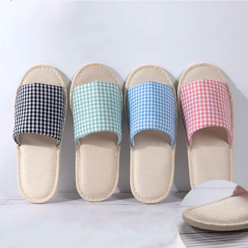 Home Unsiex Guest Slippers Plaids Loafer Flip Flop Shoes Slippers Hotel Slippers Wedding Shoes Non-slip Four Seasons Home Linen