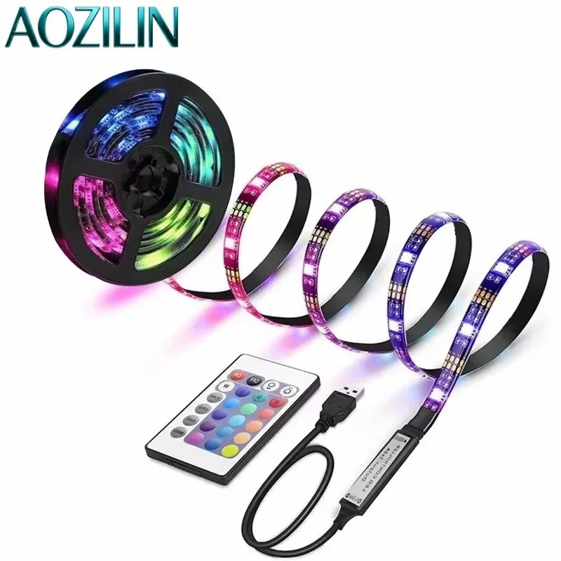 USB Powered RGB LED Strip Light,15‑Color Remote Control Flexible Lamp forBedroom Stair Step Home Indoor DIY Decoration Accessory