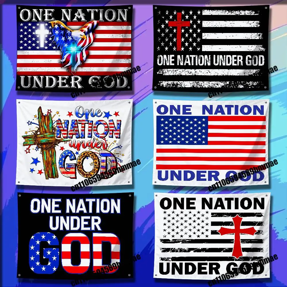 

For One Nation Under God Christian Christ Eagle Cross USA US America Flag 50cm 120cm 150cm 200cm Camp Wall Banner Tapestry Cover