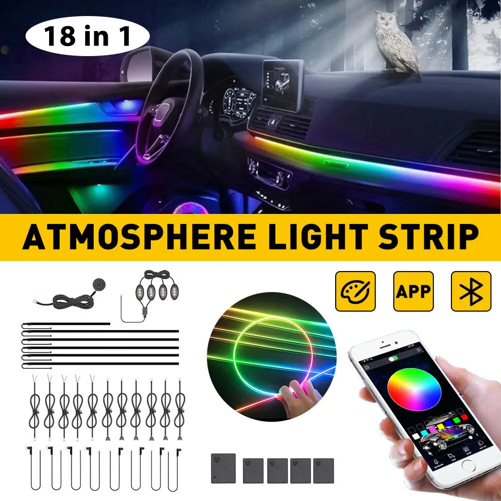 

Car 18 In 1 Full 64 Color Ambient Lights RGB Universal LED Interior Hidden Ergonomic Strip Symphony Atmosphere Lamp