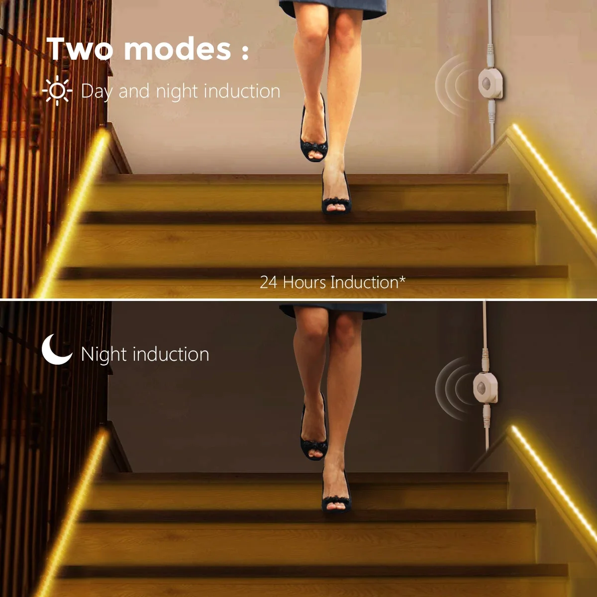 12V PIR Motion Sensor LED Strip Light SMD2835 Waterproof Delay Time Adjustable With 2 Modes For Bedroom Corridor Stairs Kitchen