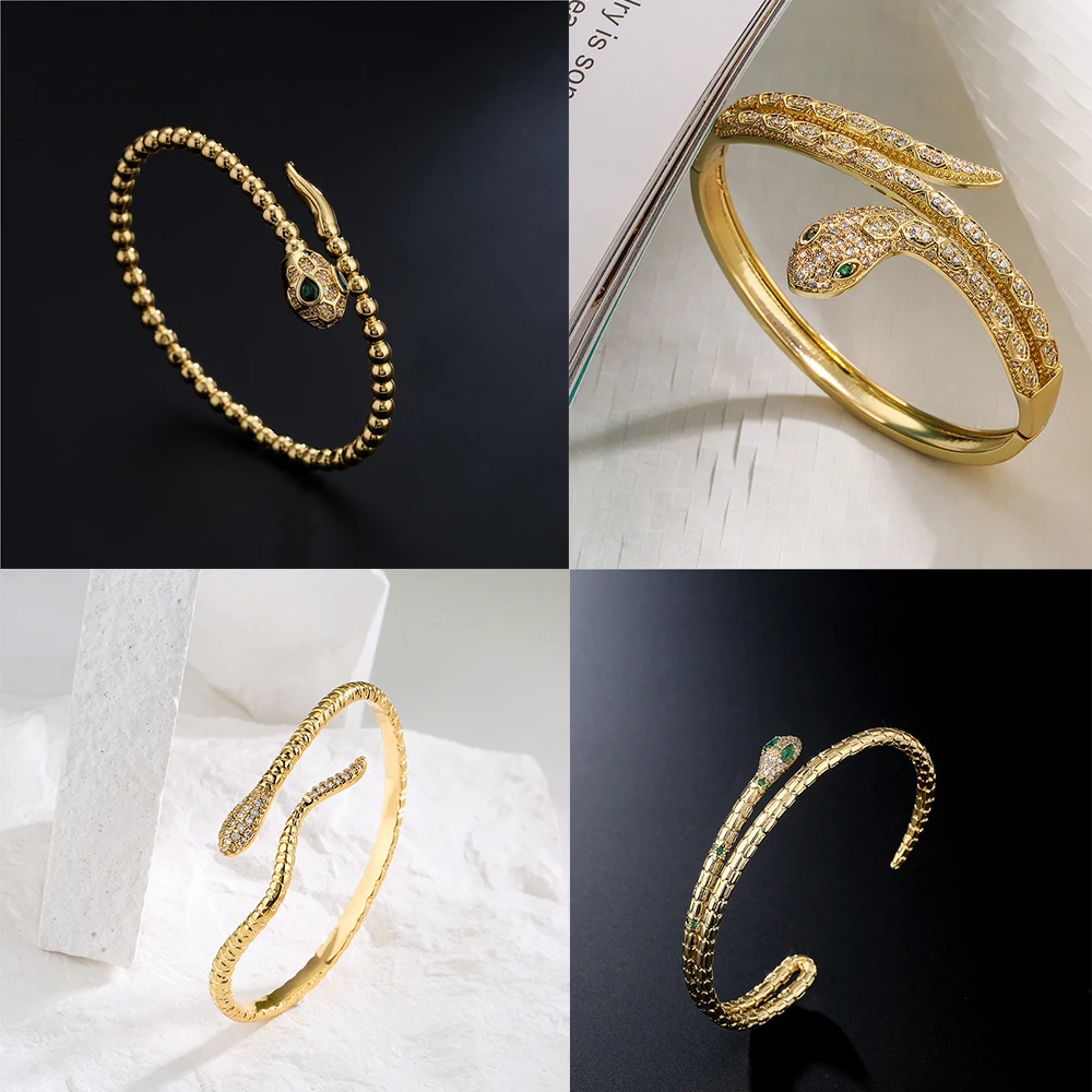 Luxury Spirit Snake Bracelet For Women Fashion Zircon 18K gold electroplated copper Bracelets Bangle Bridal Jewelry Accessories