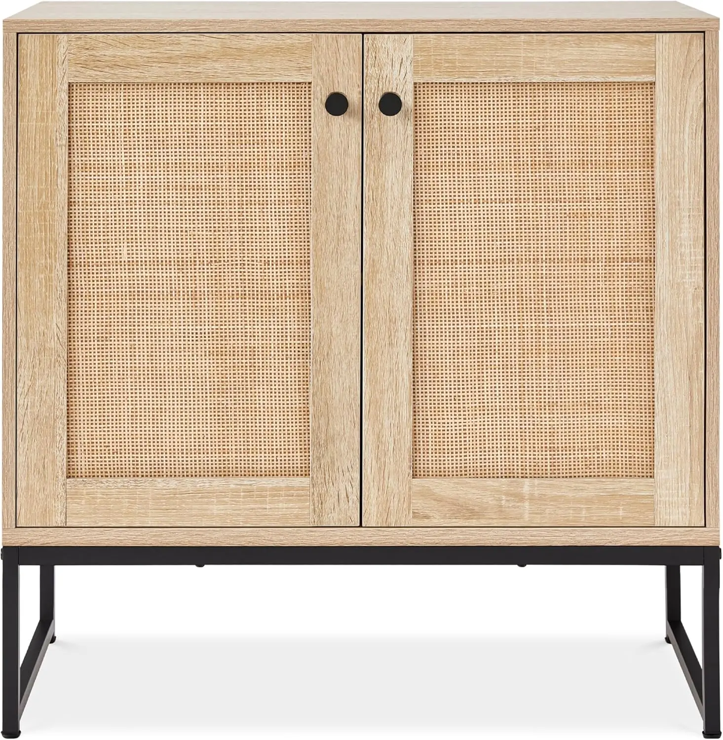 2-Door Rattan Storage Cabinet in Natural for Living Room, Hallway, and Kitchen with Non-Scratch Foot Pads
