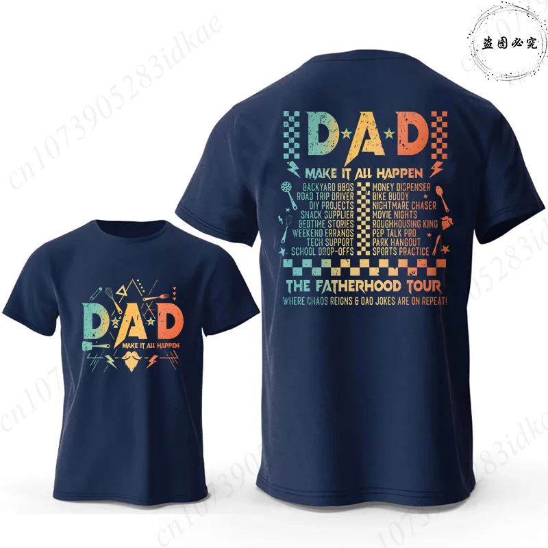 DAD Make It All Happen Double Sided T-Shirt for Men Retro Tool Graphic Tees Casual Short Sleeve Tops Funny Gift for Father's Day