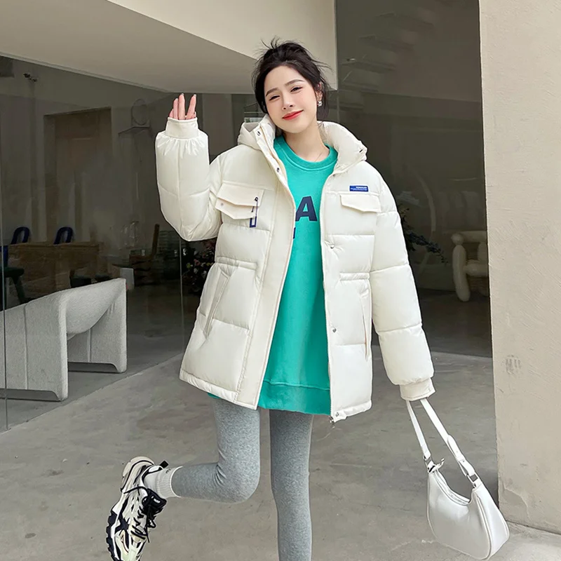 Women Down Cotton-Padded Jacket, Short Overcoat, Korean Fashion, Loose, Thick, Warm, Parker, Female Outwear, Autumn, Winter, New