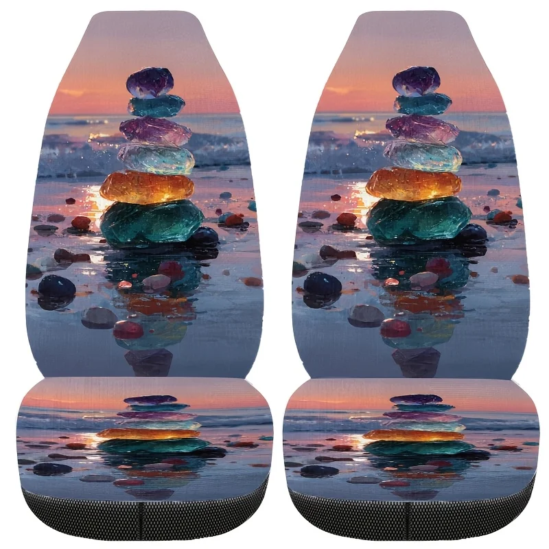 Two Colorful Glass Stone Printed Car Seat Covers That Are Easy To Clean, Featuring Stylish And Fun Patterns Suitable For All Sea