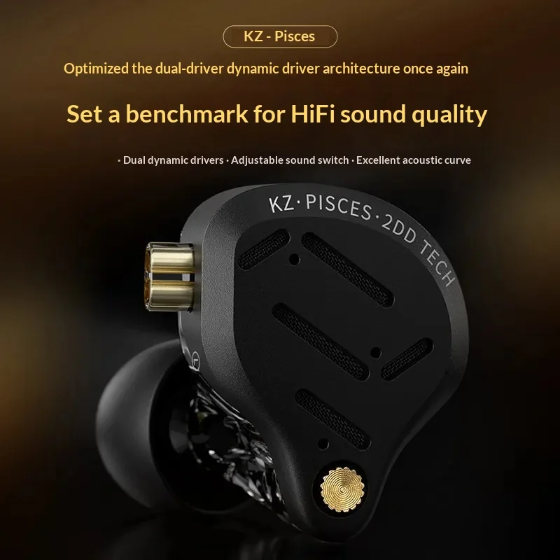 Kz Pisces Wired In Ear Earphone Dual Dynamic Driver Hifi Adjustable Monitor Headset For Music Audiophile