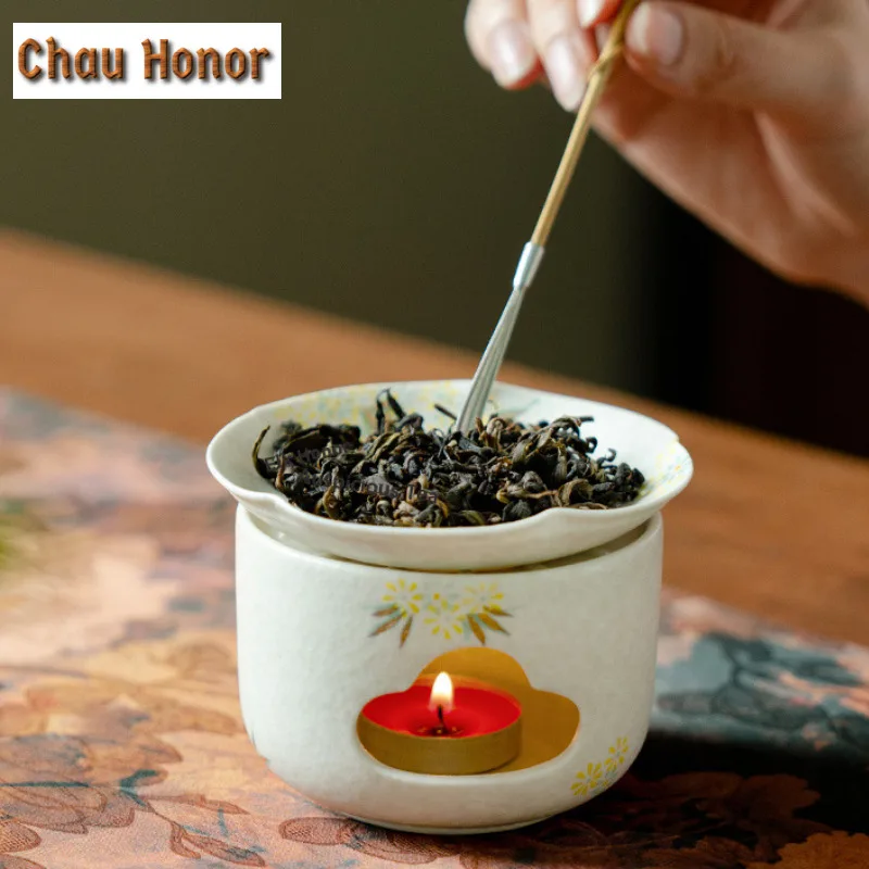 Hand-drawn Little Daisy Tea Warmer Holder Zen Pot Stand Candle Heater Stove Kettle Stand Boiling Water Carbon Furnace Tableware