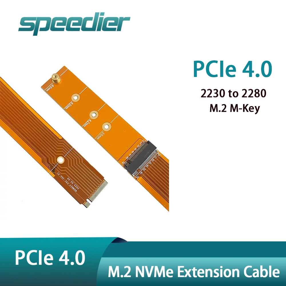 PCIe 4.0 M.2 NVMe SSD Extension Riser Cable M-Key NGFF 2230 Convert To 2280 Flexible FPC Ribbon Solid State Drive Adapter