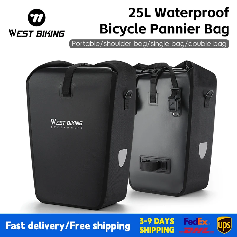 

WEST BIKING Double Side Bicycle Bag 25L Large Capacity Waterproof Trunk Pannier MTB Bike Rear Seat Rack Bag Cycling Accessories
