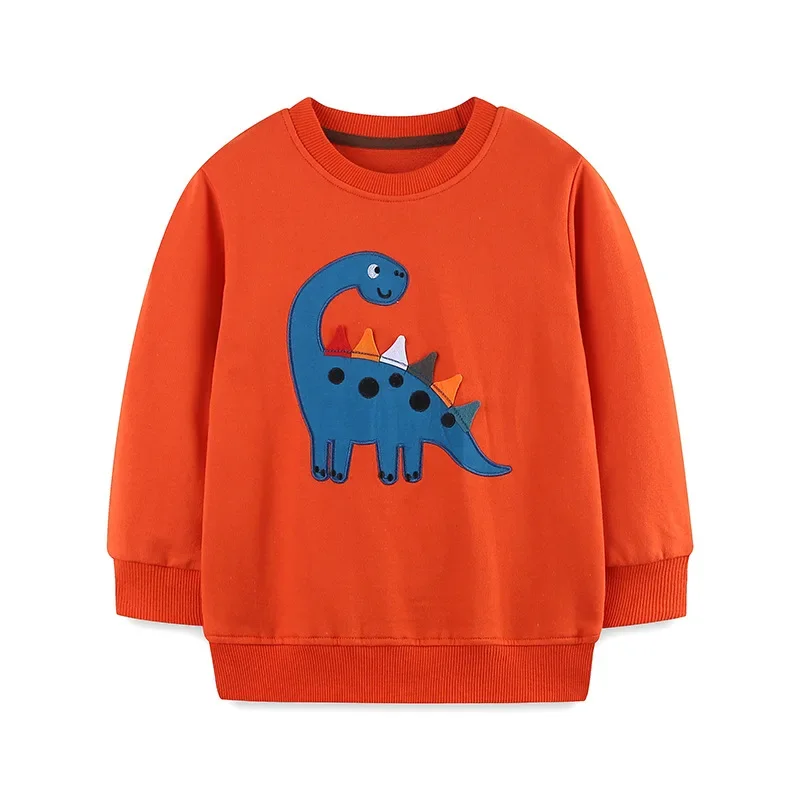 Boys Pullover Tops 100% Cotton Dinosaur Applique Hoodies Sweatshirts Toddler Crew Neck Long Sleeve Clothes