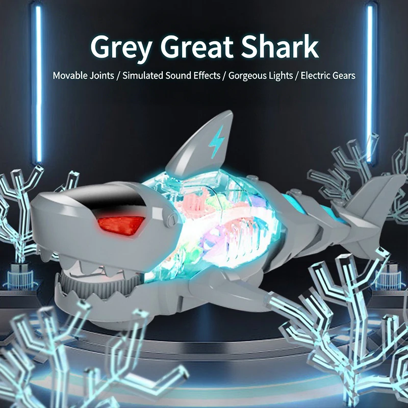 Electric Shark Swivel Lighted Musical Walking Universal Simulation Ocean Wave Sound Effects Children's Toy Boy Birthday Gifts