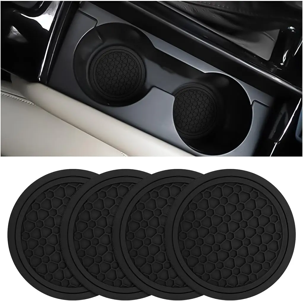 4PCS Car Cup Holder Coasters, 2.75 Inch Non-Slip Insert Water Bottle Holder Pads, Dustproof Automotive Interior Accessories Mat,