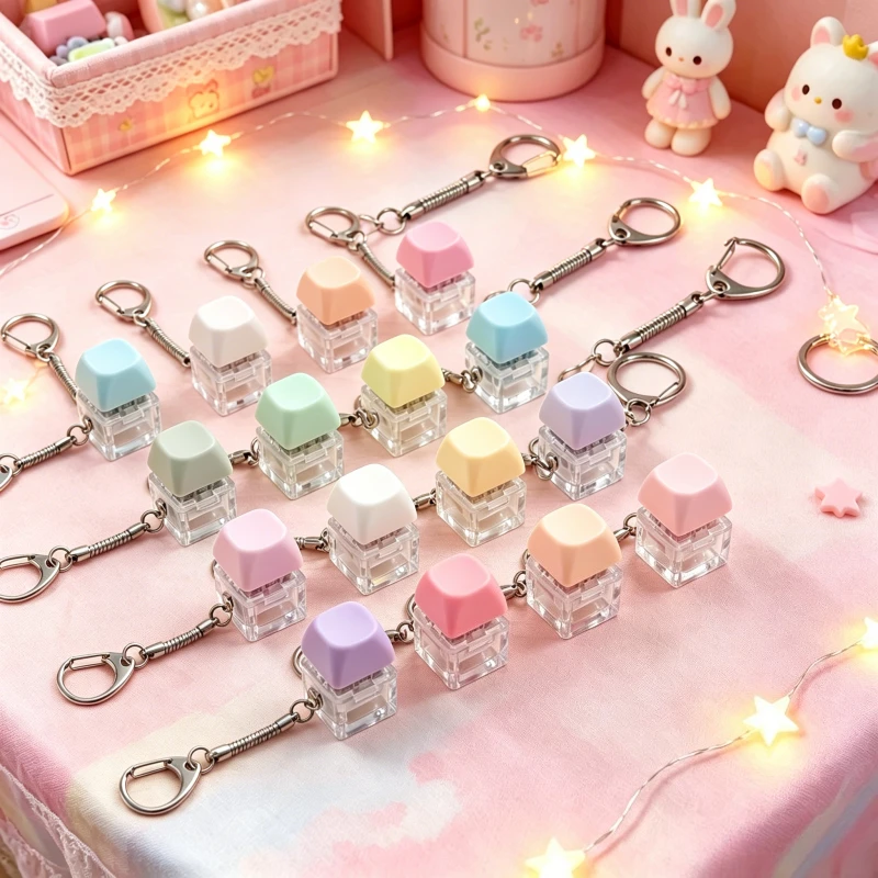 1~10PCS Keyboard Keychain Mechanical Button Fidget Key Switch Caps Finger Toys Relief Stress Small Gifts Car Key Ring For Adults