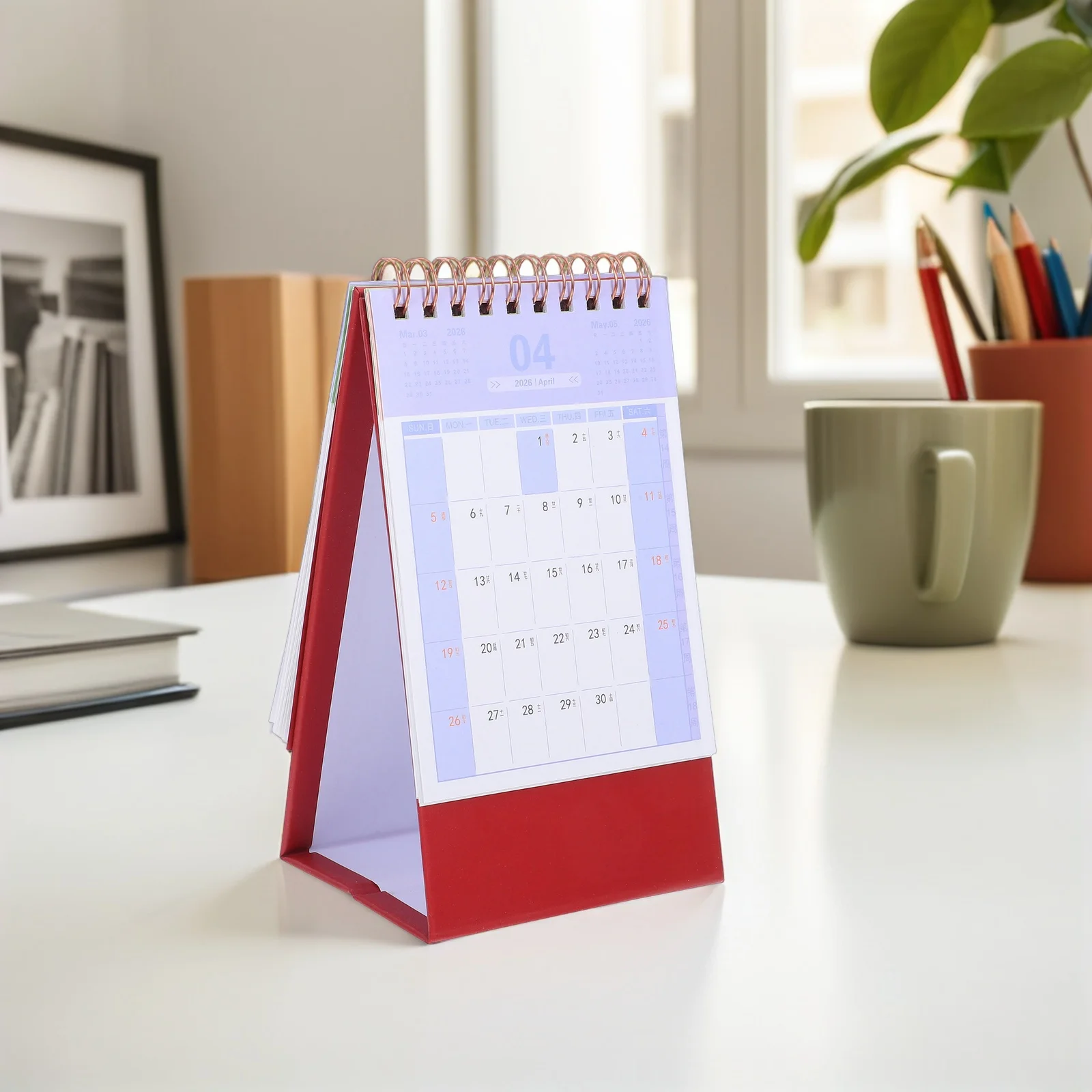 

2026 Desk Calendar Minimalist Foldable Stand Up Planner Dark Red Thick Paper Daily Scheduling Desktop Calendar Decor Printing