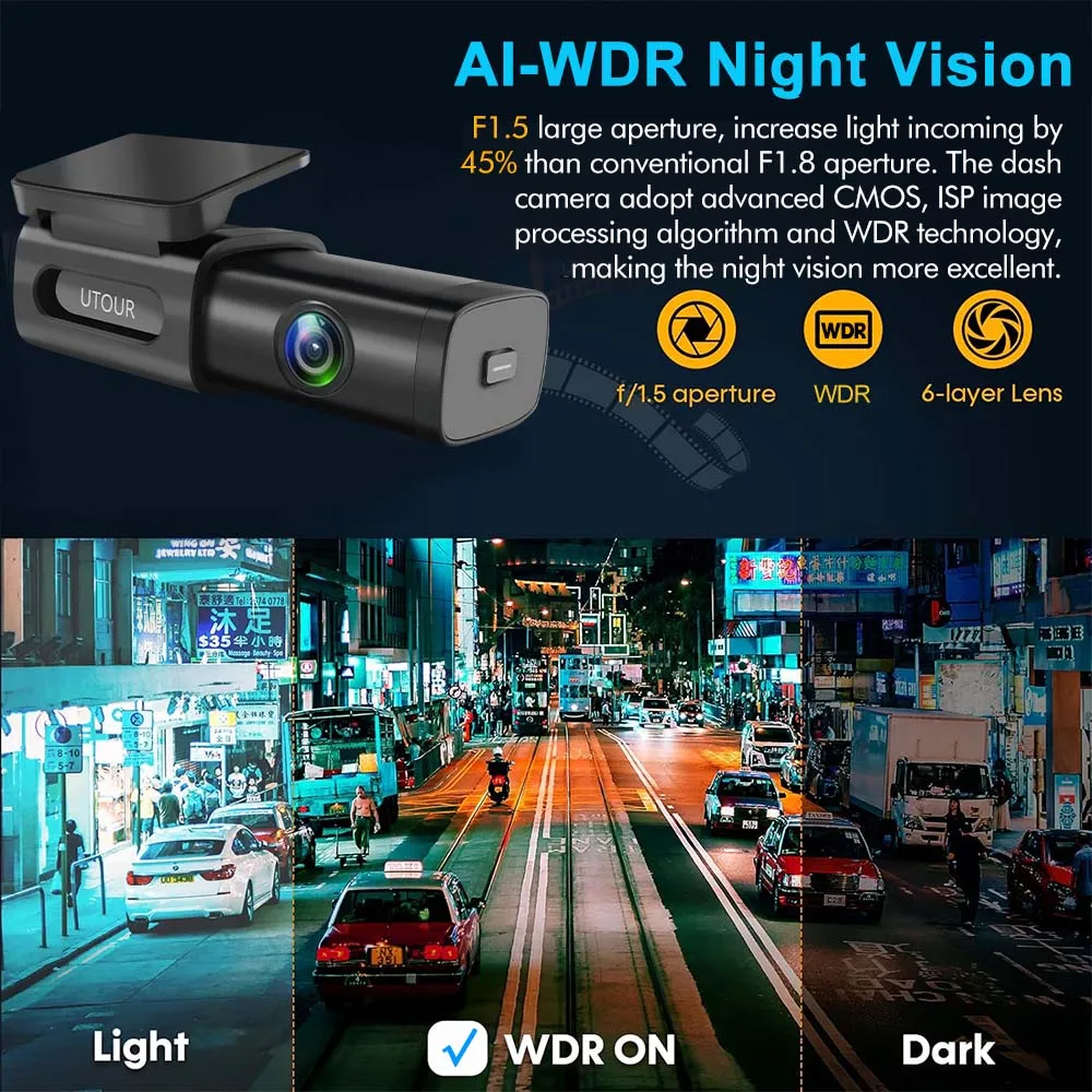 4K Ultra HD Al Dash Camera Collision Avoidance ADAS GPS WIFI APP Control WDR Night Vision For Cars With 1080P Rear View Camera