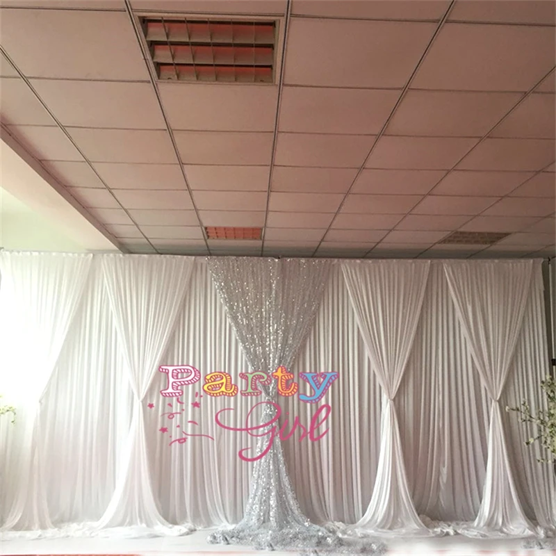 

3X6M White Silver Sequin 10X20FT Ice Silk Wedding Backdrop Curtain Stage Background Drape Photo Booth Banquet Event Decoration