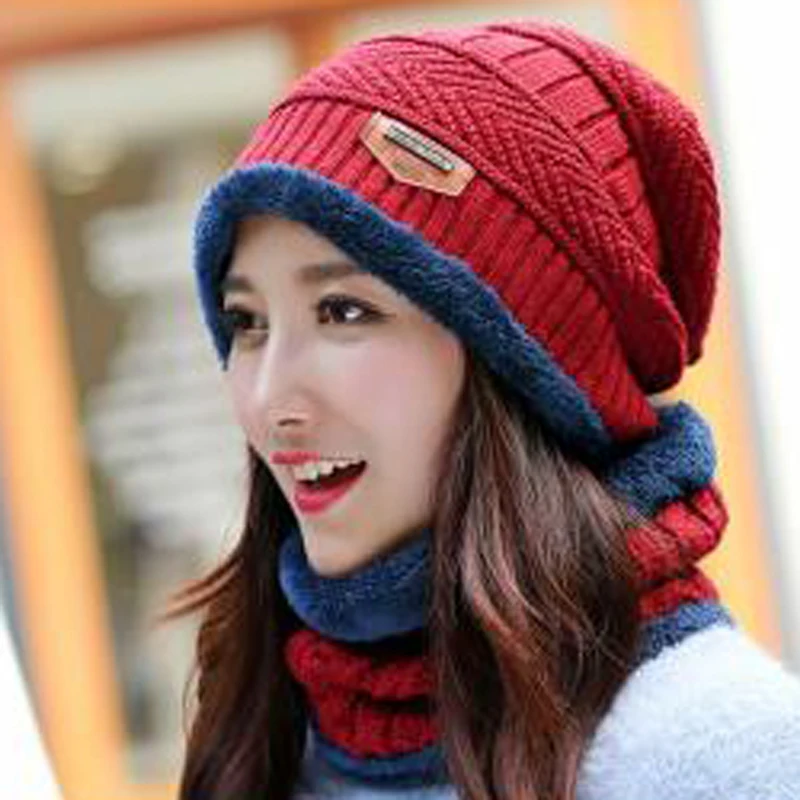 Winter Hats Men Women Knitted Hats Cap Warm Cap Skullies Beanies Ski Cap & Scarf Set Unisex Warm Leather Warm