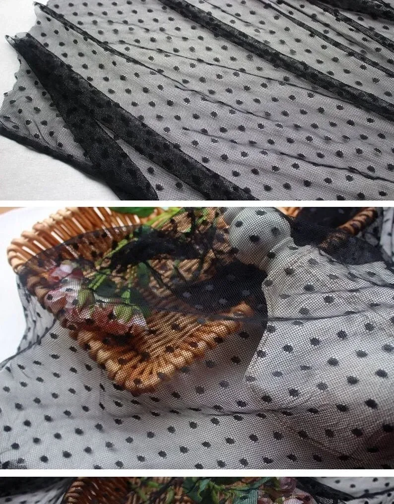 stretch white black caramel polka dot Embroidery Lace Fabric Dots Soft Mesh Tulle For Girl Dress Tutu Dress Wedding