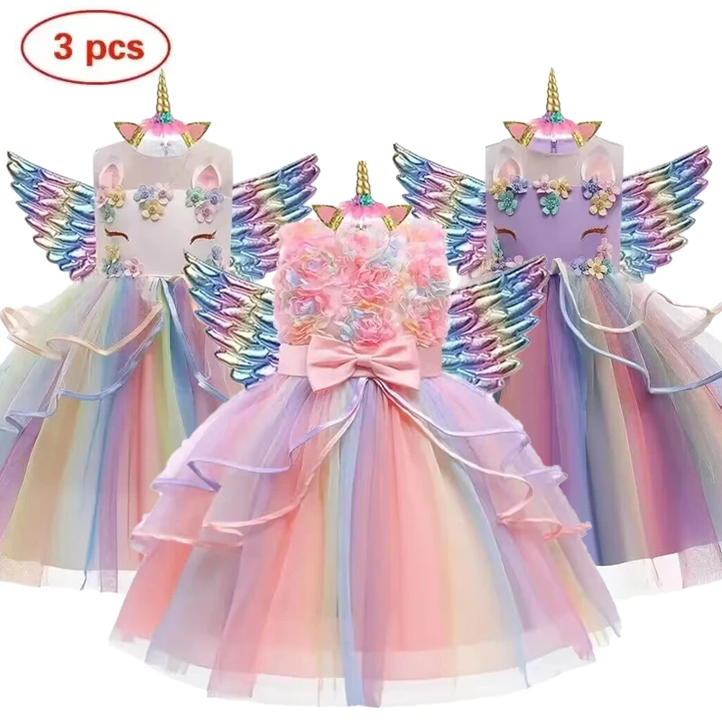 Children's Unicorn Tutu Dress Rainbow Princess Girl Birthday Party Girl Princess Dress Halloween Unicorn Performance Costume