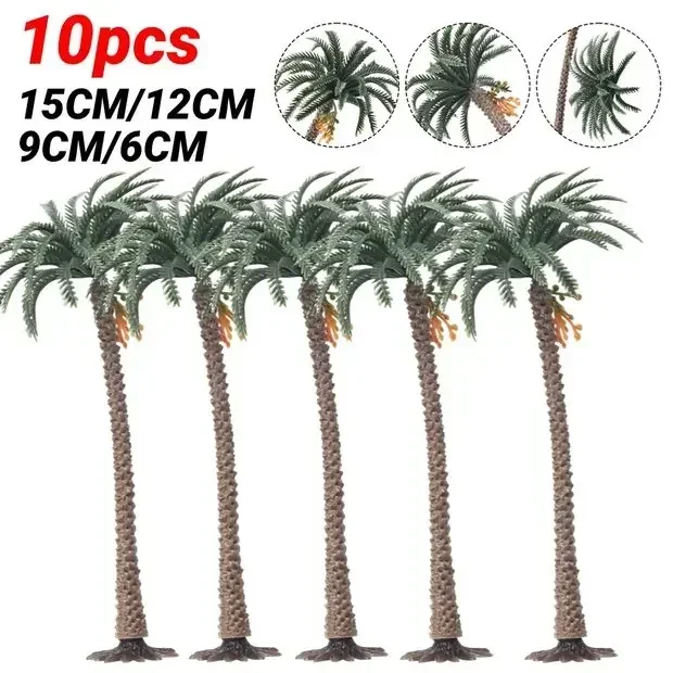 10pcs 6-15cm Model Palm Tree Mixed Coconut Tree Model Beach Seaside Landscape Layout Train Railway Scenery Diy Mini Diorama