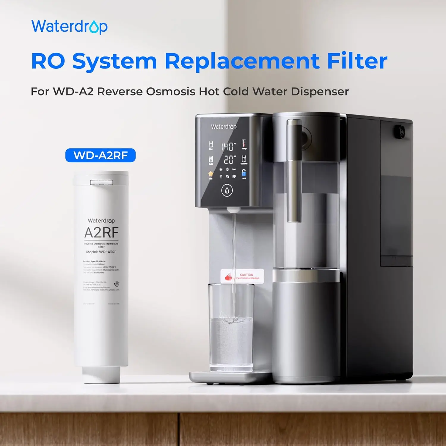 Фильтр Waterdrop WD-A2RF, замена системы обратного осмоса WD-A2 на столешнице, срок службы 12 месяцев