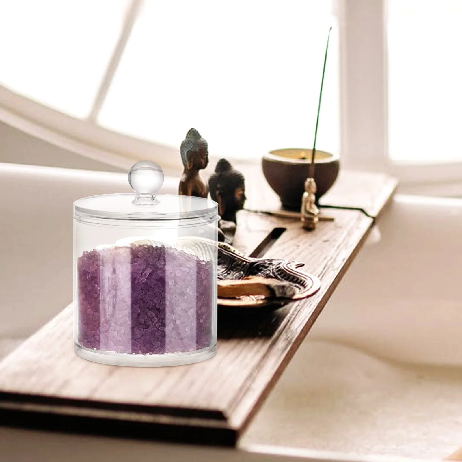 

Bathroom Storage Box Set Cotton Swab Dispenser Canisters Apothecary Jars Clear Container Pad Material Easy Open Close