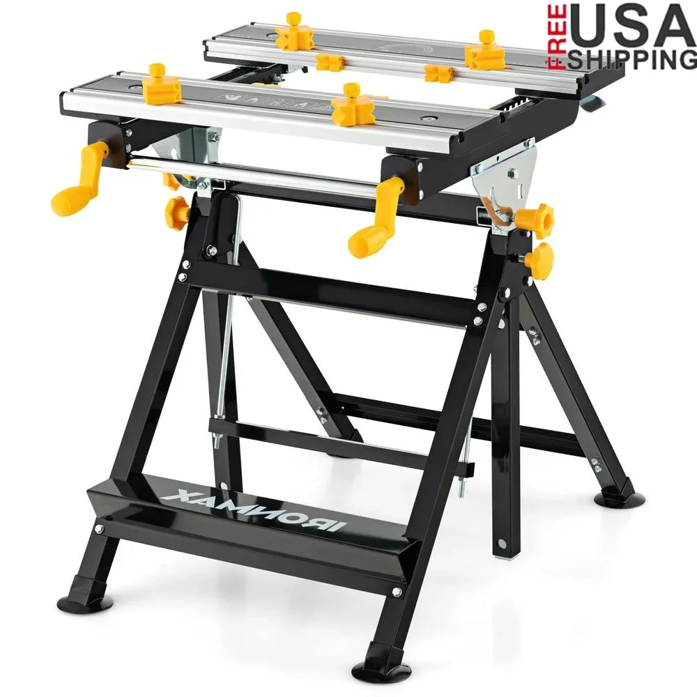 Portable Folding Work Table with 7-Level Adjustable Height Tiltable Platform 8 Sliding Clamps & 2 Rotary Clamping Handles