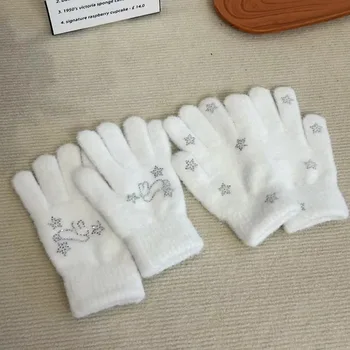 Geschenke Y2K Winterhandschuhe Diamant Kaninchen verdickte Fünf-Finger-Handschuhe warm winddicht kältebeständig Halbfinger-Handschuh Damen