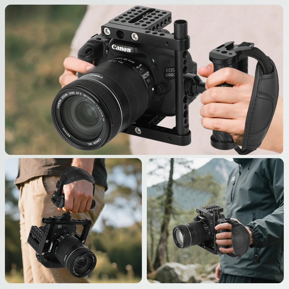 Боковые ручки камеры CAMVATE с регулируемым кожаным ремешком на запястье для крепления с резьбой 1/4 дюйма