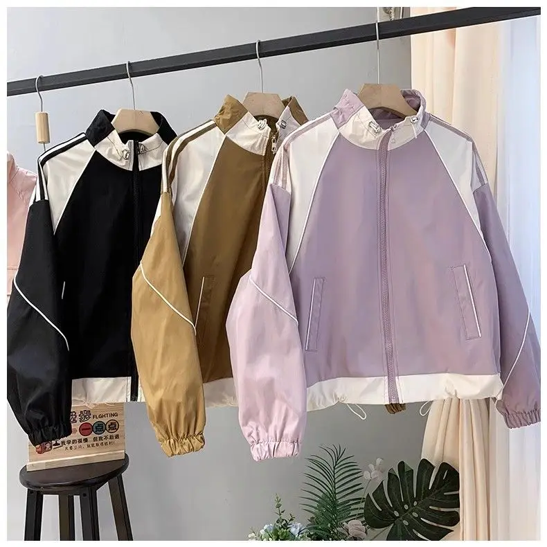 

2024 Spring/Summer New Women's Stand Up Neck Jacket Loose Commuter Casual Splice Short Oversize Top