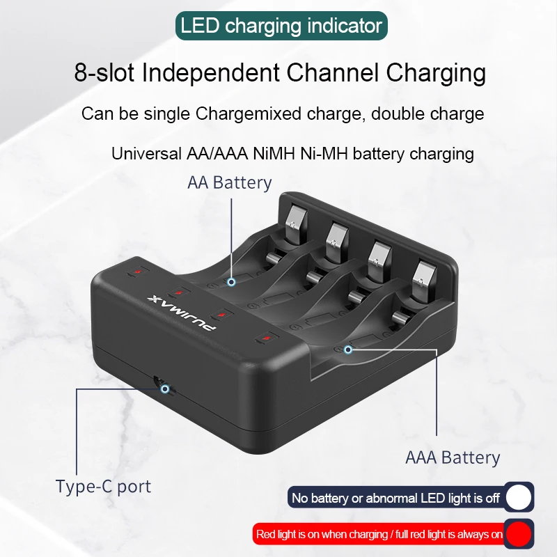 PUJIMAX Battery Charger 1.2V AA/AAA Battery Charger 4 Slots  Ni-MH NiCd Batteries With LCD Smart Display Rechargeable Batteries