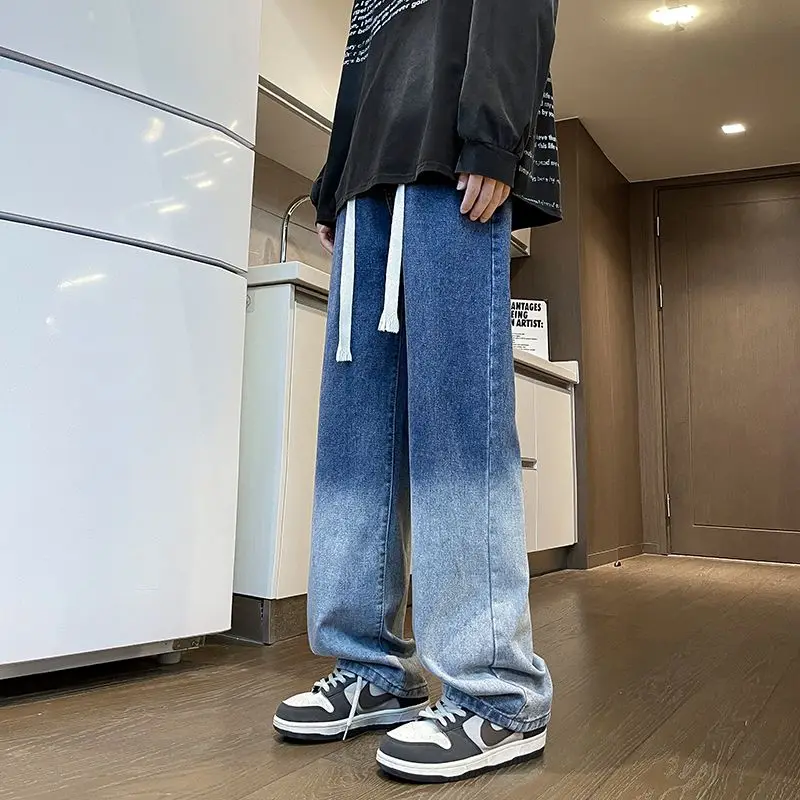 الرجال فضفاض حجم كبير المألوف تنوعا واسعة الساق مستقيم الساق الجينز الرجعية الربيع والخريف غسلها السراويل الطويلة غير رسمية