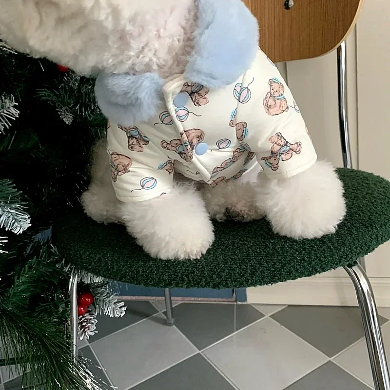 Cute Bear Print Pet Dog Clothes Pet Warm Cotton Clothes Winter Puppy Clothing Thickened Down Coat Puppy Fashionable Cardigan