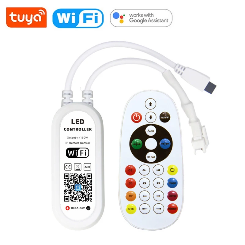 Tira de luces LED con Wifi, controlador inteligente con Bluetooth, modo Dual, atenuador SPI COB, con ilusión de Color, Smartlife, Tuya, DC12-24V