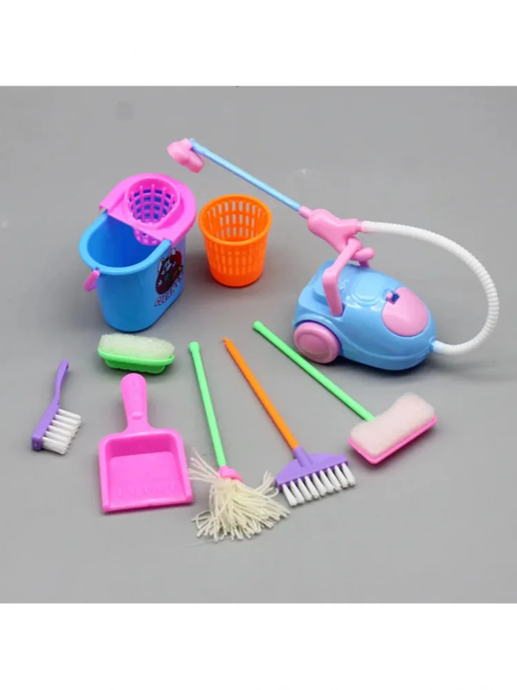 9 SZT. Miniaturowe akcesoria do domku dla lalek: mini wiaderko, mop, szczotka, miotła, zestaw narzędzi do sprzątania, urocze akcesoria meblowe dla dzieci, BJD — zdjęcie 2