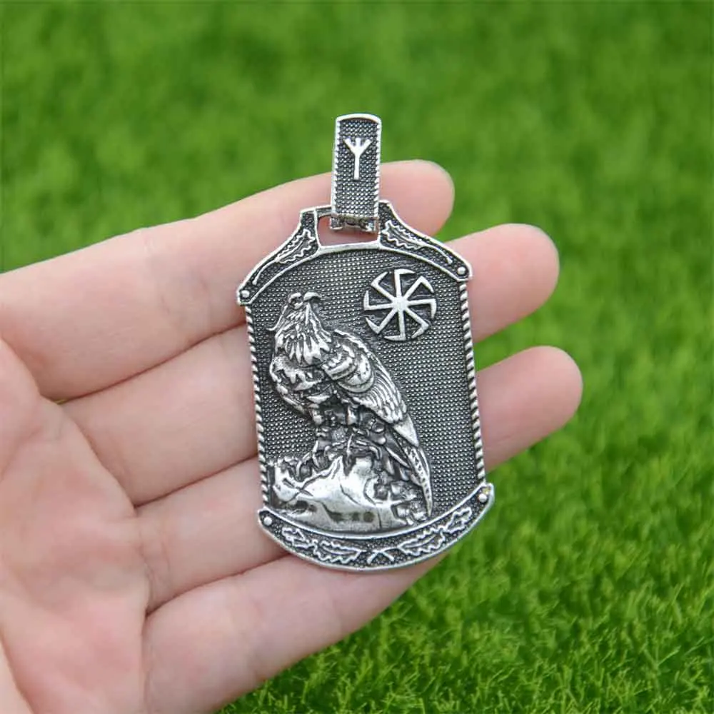 Eagle Pendant Slavic Kolovrat Amulet Jewelry Viking Runes Algiz Clasp Vintage Necklace Men Talisman