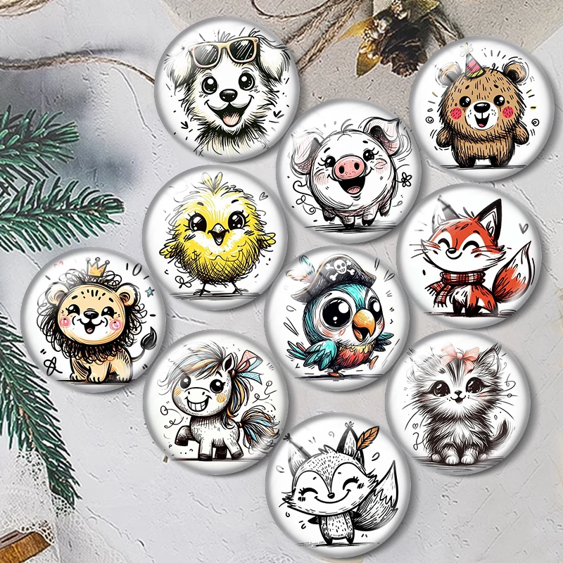 

Забавные животные, 10 шт., цветной рисунок, 12 мм/16 мм/18 мм/25 мм, круглые фото, стеклянный кабошон, демонстрационная плоская задняя часть, выводы для изготовления ювелирных изделий