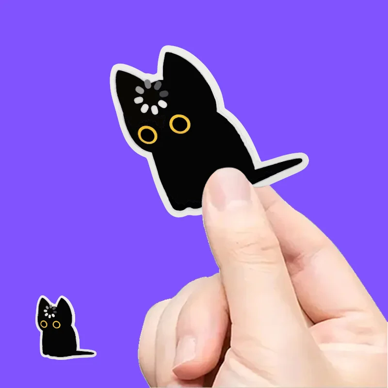4PCS/SET  Cute Black Cat Sticker Yellow Eyes Pattern Adhesive Decal for Laptop Phone Car Decorative Waterproof