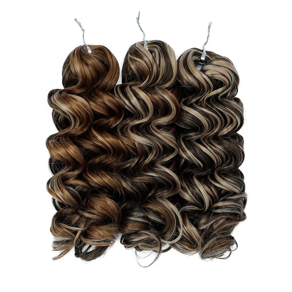 12 بوصة نطاط مجعد الشعر الكروشيه 3 قطعة 250 جرام الاصطناعية 24J براون T16A-56C شقراء ارتفاع درجة الحرارة الألياف تجديل الشعر التمديد #5
