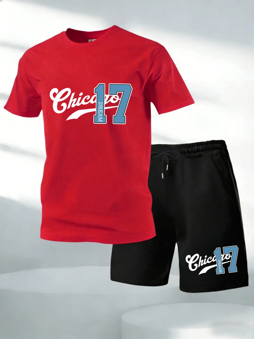 

Two Pieces Set Chicago Dream Number 17 Printing Cotton T-Shirts Pants Mens O-Neck Oversized Soft Tops High Waisted Pocket Shorts
