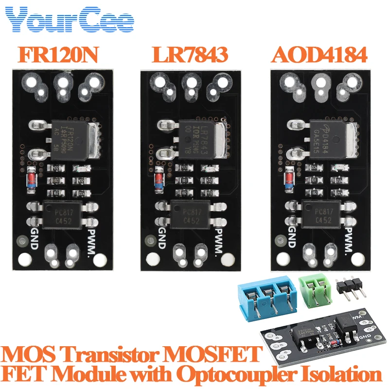 5pcs/1pc Isolated MOSFET MOS Tube FET Module FR120N LR7843 AOD4184 D4184 Replace Relay 100V 9.4A 30V 161A 40V 50A PWM Speed